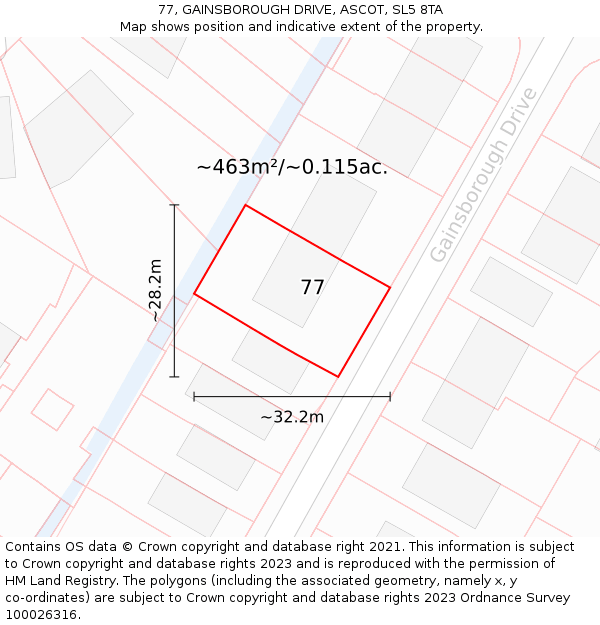 77, GAINSBOROUGH DRIVE, ASCOT, SL5 8TA: Plot and title map