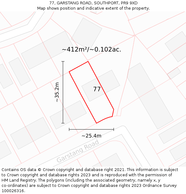 77, GARSTANG ROAD, SOUTHPORT, PR9 9XD: Plot and title map