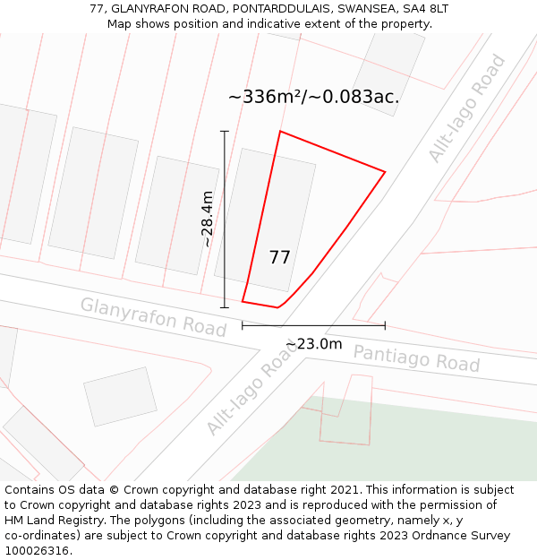 77, GLANYRAFON ROAD, PONTARDDULAIS, SWANSEA, SA4 8LT: Plot and title map