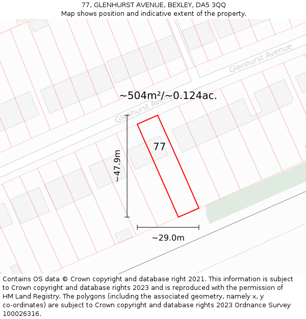 77, GLENHURST AVENUE, BEXLEY, DA5 3QQ: Plot and title map