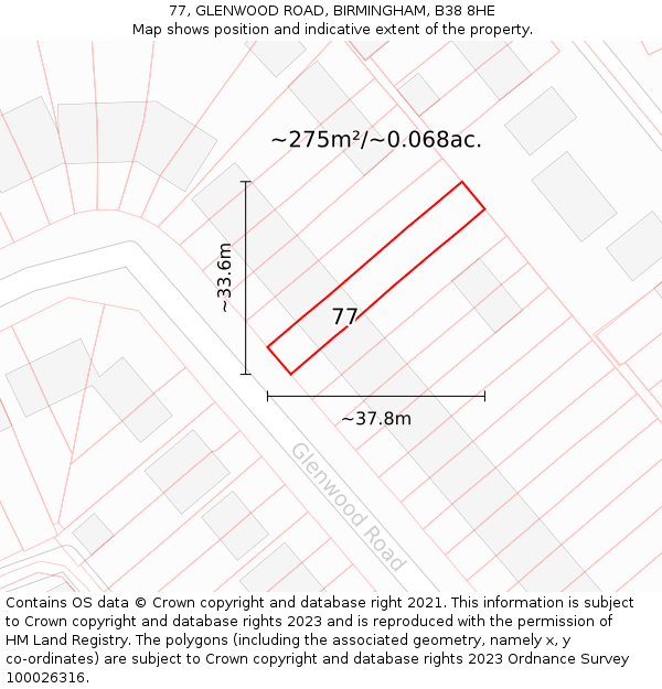 77, GLENWOOD ROAD, BIRMINGHAM, B38 8HE: Plot and title map