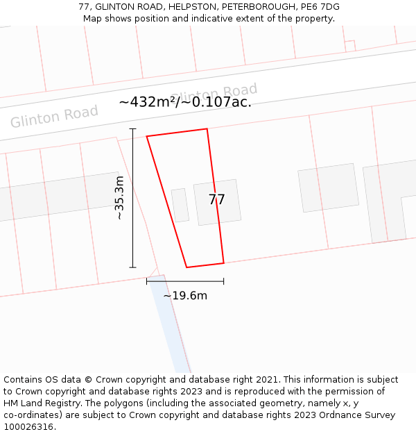 77, GLINTON ROAD, HELPSTON, PETERBOROUGH, PE6 7DG: Plot and title map