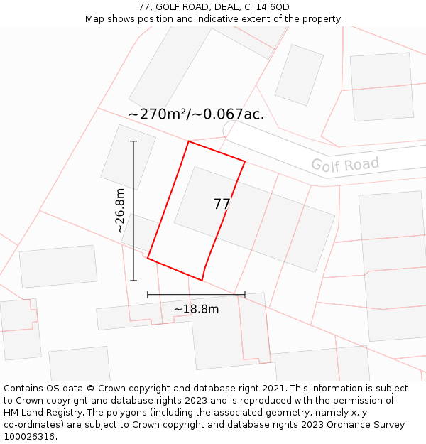 77, GOLF ROAD, DEAL, CT14 6QD: Plot and title map