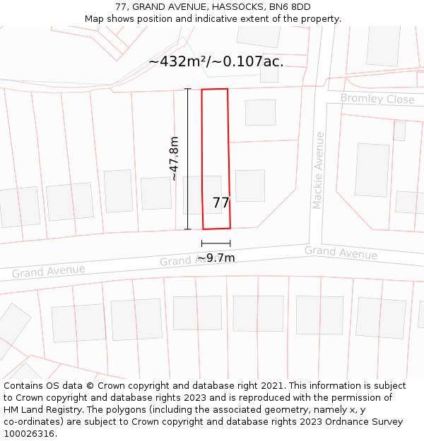 77, GRAND AVENUE, HASSOCKS, BN6 8DD: Plot and title map