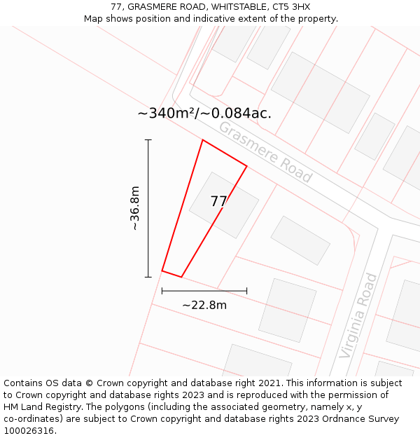 77, GRASMERE ROAD, WHITSTABLE, CT5 3HX: Plot and title map