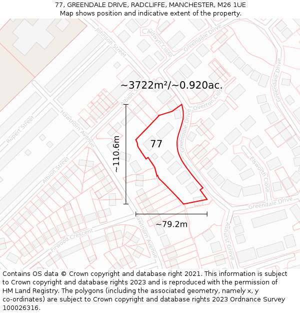 77, GREENDALE DRIVE, RADCLIFFE, MANCHESTER, M26 1UE: Plot and title map