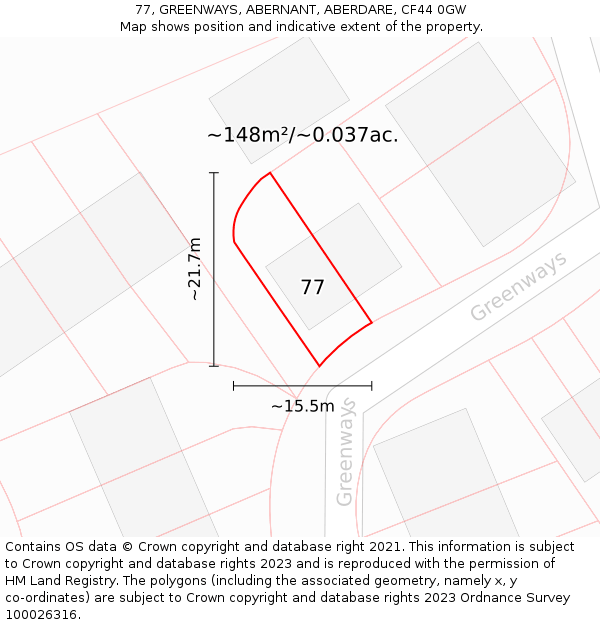 77, GREENWAYS, ABERNANT, ABERDARE, CF44 0GW: Plot and title map