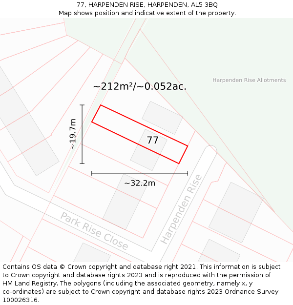 77, HARPENDEN RISE, HARPENDEN, AL5 3BQ: Plot and title map