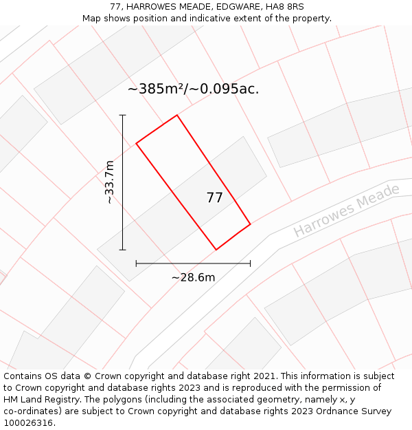 77, HARROWES MEADE, EDGWARE, HA8 8RS: Plot and title map