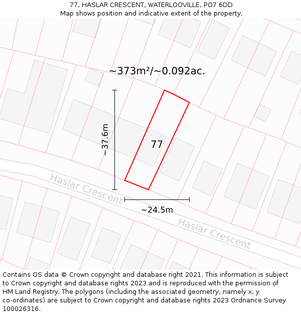 77, HASLAR CRESCENT, WATERLOOVILLE, PO7 6DD: Plot and title map