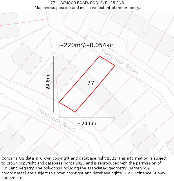 77, HAYMOOR ROAD, POOLE, BH15 3NR: Plot and title map