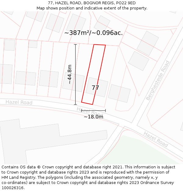 77, HAZEL ROAD, BOGNOR REGIS, PO22 9ED: Plot and title map