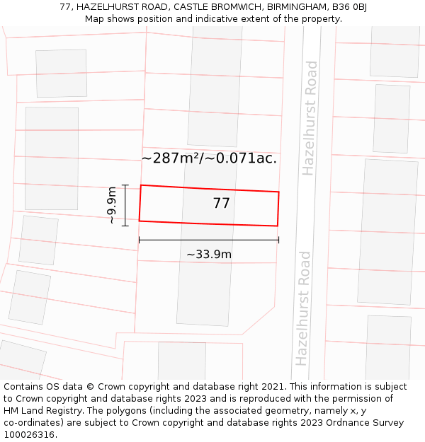 77, HAZELHURST ROAD, CASTLE BROMWICH, BIRMINGHAM, B36 0BJ: Plot and title map