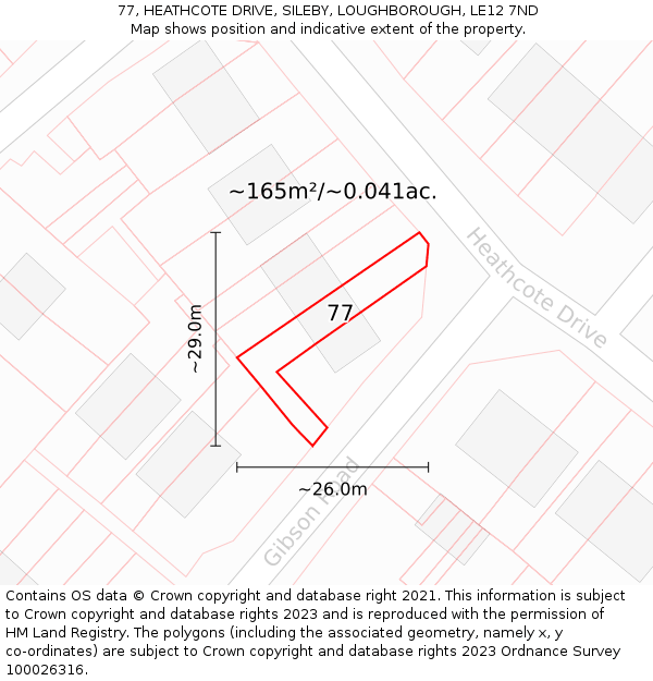 77, HEATHCOTE DRIVE, SILEBY, LOUGHBOROUGH, LE12 7ND: Plot and title map