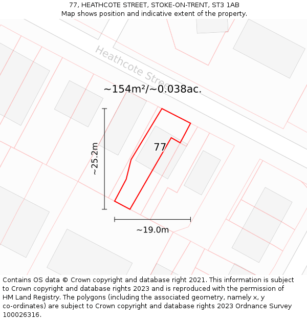 77, HEATHCOTE STREET, STOKE-ON-TRENT, ST3 1AB: Plot and title map