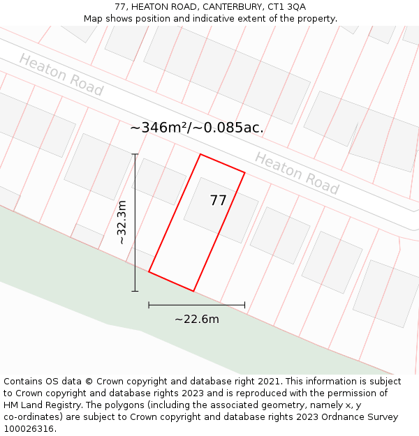 77, HEATON ROAD, CANTERBURY, CT1 3QA: Plot and title map