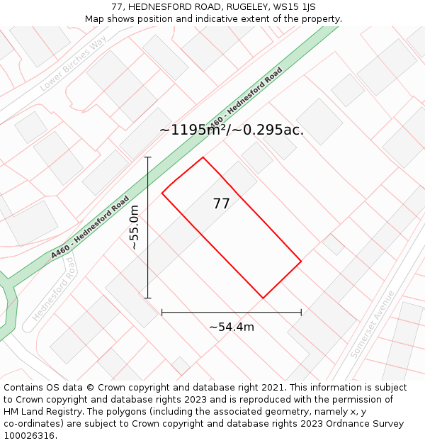 77, HEDNESFORD ROAD, RUGELEY, WS15 1JS: Plot and title map