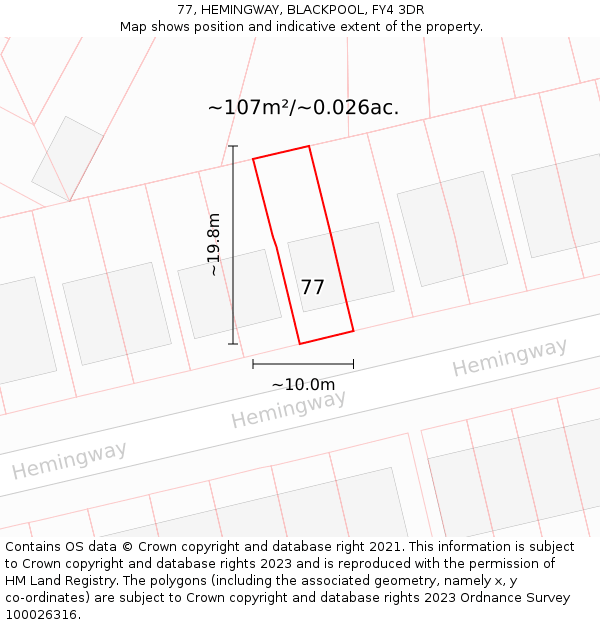 77, HEMINGWAY, BLACKPOOL, FY4 3DR: Plot and title map