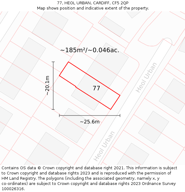 77, HEOL URBAN, CARDIFF, CF5 2QP: Plot and title map