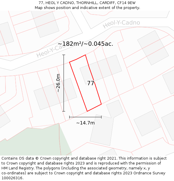 77, HEOL Y CADNO, THORNHILL, CARDIFF, CF14 9EW: Plot and title map