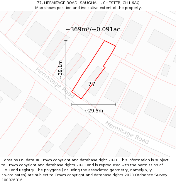 77, HERMITAGE ROAD, SAUGHALL, CHESTER, CH1 6AQ: Plot and title map