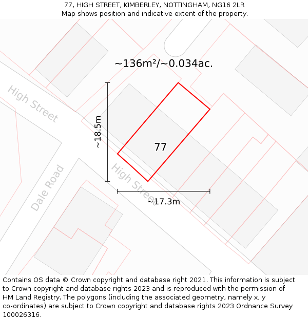 77, HIGH STREET, KIMBERLEY, NOTTINGHAM, NG16 2LR: Plot and title map