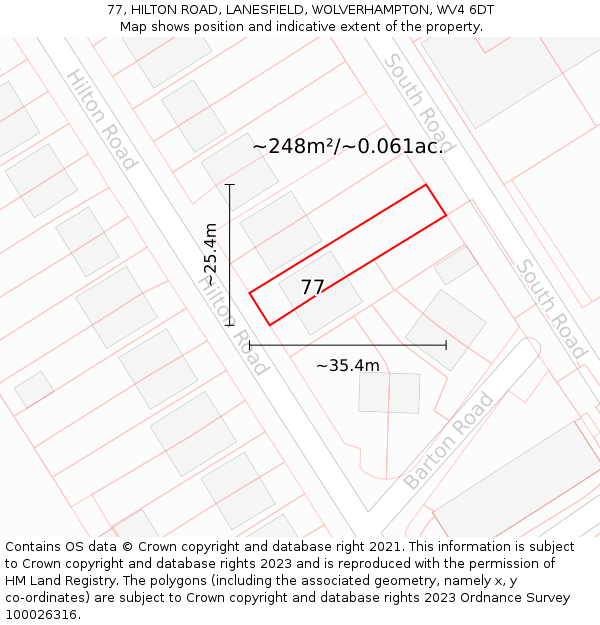 77, HILTON ROAD, LANESFIELD, WOLVERHAMPTON, WV4 6DT: Plot and title map