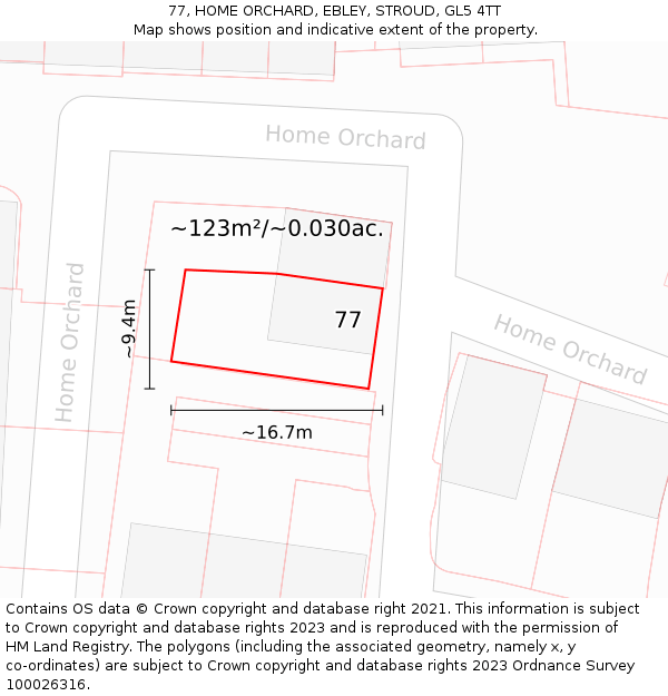 77, HOME ORCHARD, EBLEY, STROUD, GL5 4TT: Plot and title map