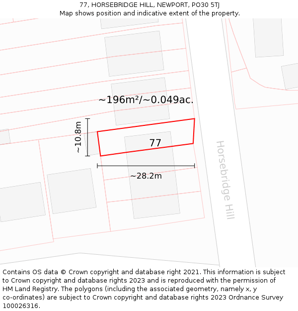 77, HORSEBRIDGE HILL, NEWPORT, PO30 5TJ: Plot and title map