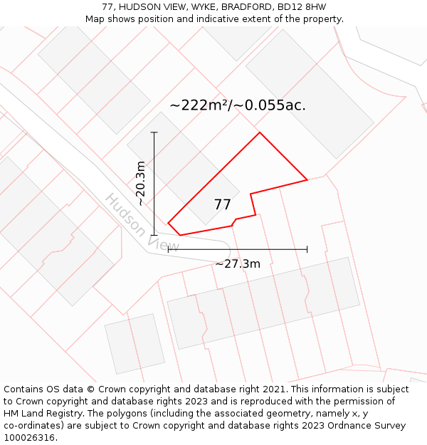 77, HUDSON VIEW, WYKE, BRADFORD, BD12 8HW: Plot and title map