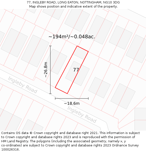 77, INGLEBY ROAD, LONG EATON, NOTTINGHAM, NG10 3DG: Plot and title map