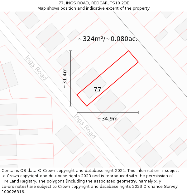 77, INGS ROAD, REDCAR, TS10 2DE: Plot and title map