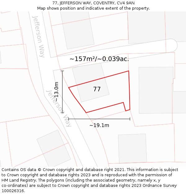 77, JEFFERSON WAY, COVENTRY, CV4 9AN: Plot and title map