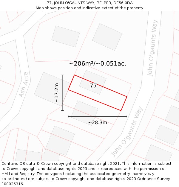 77, JOHN O'GAUNTS WAY, BELPER, DE56 0DA: Plot and title map