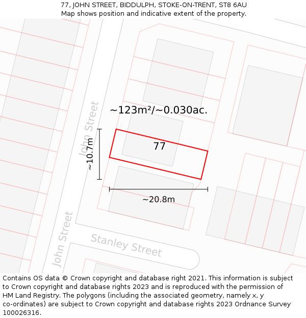 77, JOHN STREET, BIDDULPH, STOKE-ON-TRENT, ST8 6AU: Plot and title map