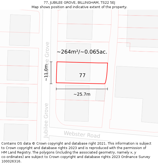 77, JUBILEE GROVE, BILLINGHAM, TS22 5EJ: Plot and title map