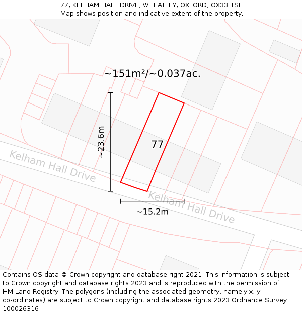 77, KELHAM HALL DRIVE, WHEATLEY, OXFORD, OX33 1SL: Plot and title map