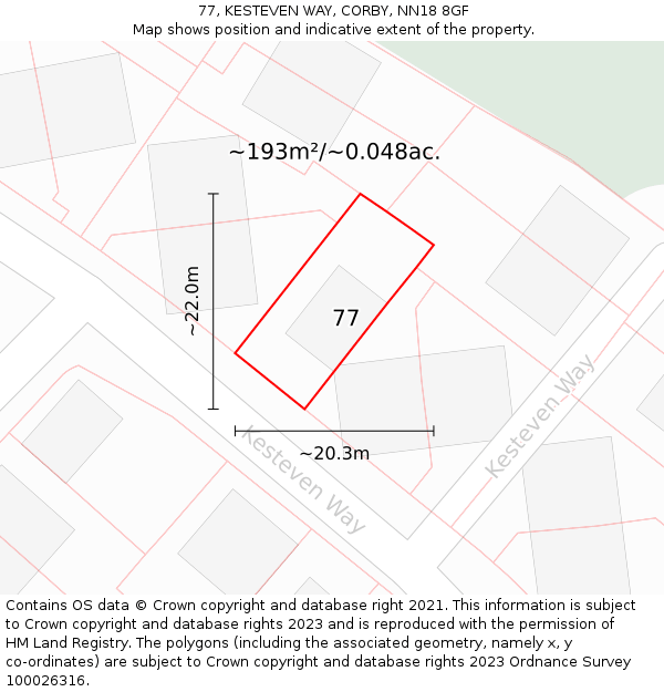 77, KESTEVEN WAY, CORBY, NN18 8GF: Plot and title map