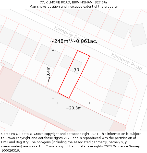 77, KILMORIE ROAD, BIRMINGHAM, B27 6AY: Plot and title map