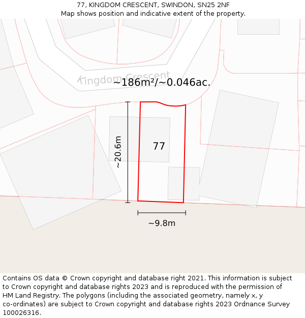 77, KINGDOM CRESCENT, SWINDON, SN25 2NF: Plot and title map