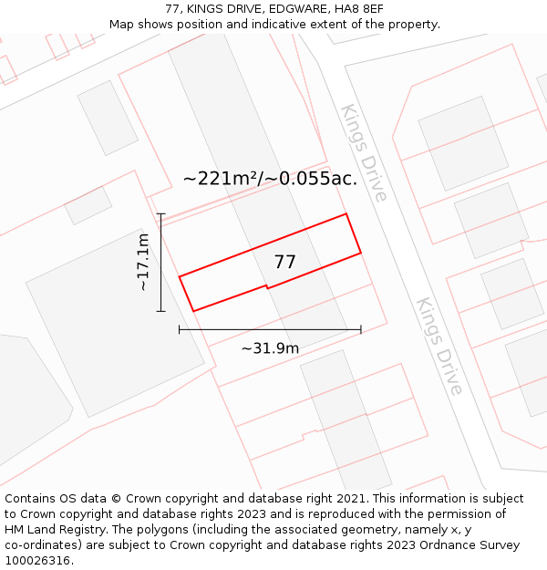 77, KINGS DRIVE, EDGWARE, HA8 8EF: Plot and title map