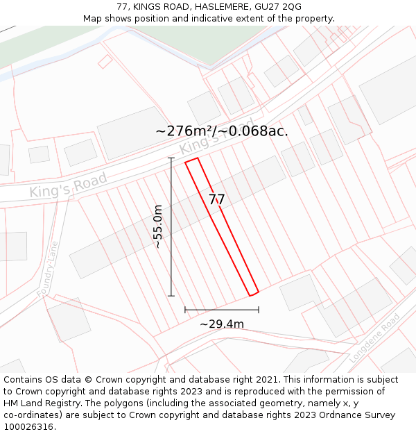 77, KINGS ROAD, HASLEMERE, GU27 2QG: Plot and title map