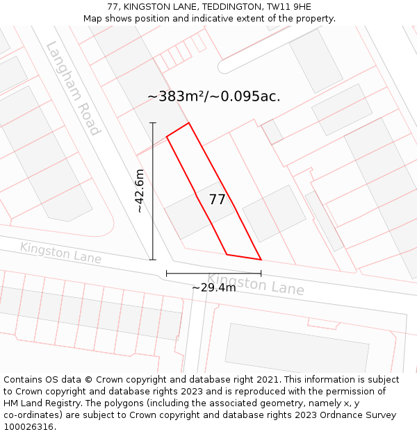 77, KINGSTON LANE, TEDDINGTON, TW11 9HE: Plot and title map