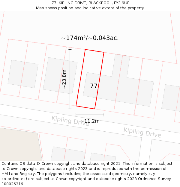 77, KIPLING DRIVE, BLACKPOOL, FY3 9UF: Plot and title map