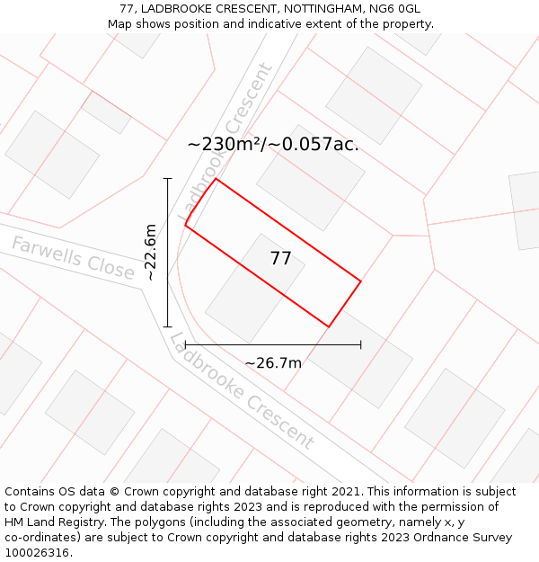 77, LADBROOKE CRESCENT, NOTTINGHAM, NG6 0GL: Plot and title map