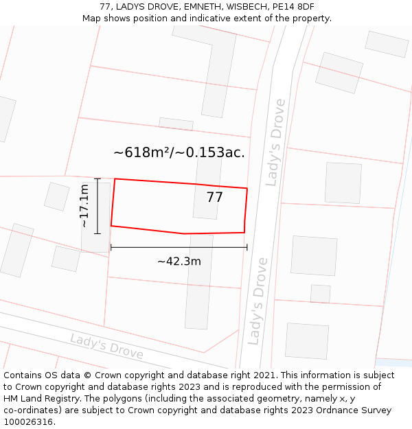 77, LADYS DROVE, EMNETH, WISBECH, PE14 8DF: Plot and title map