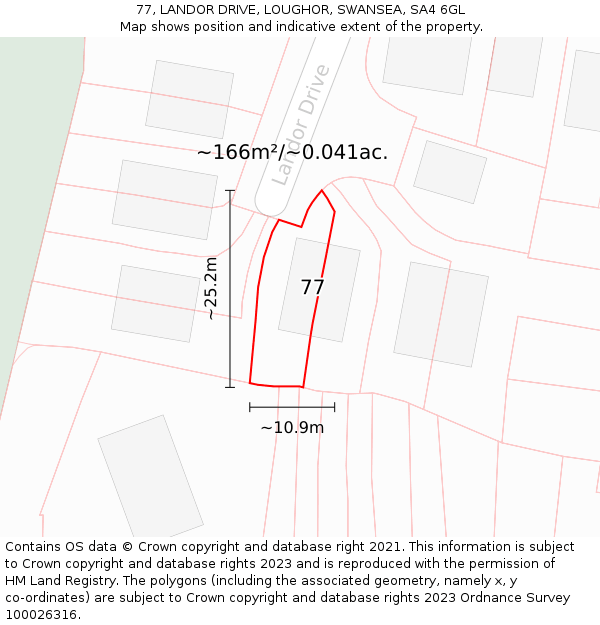 77, LANDOR DRIVE, LOUGHOR, SWANSEA, SA4 6GL: Plot and title map