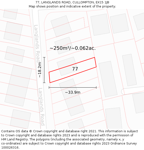 77, LANGLANDS ROAD, CULLOMPTON, EX15 1JB: Plot and title map