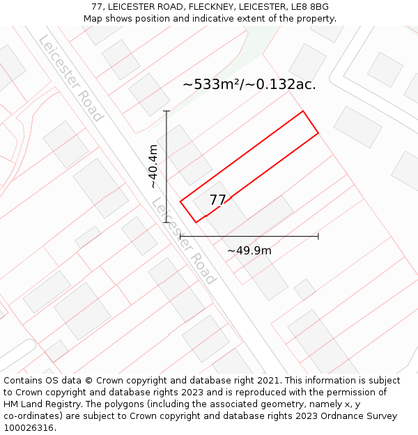 77, LEICESTER ROAD, FLECKNEY, LEICESTER, LE8 8BG: Plot and title map