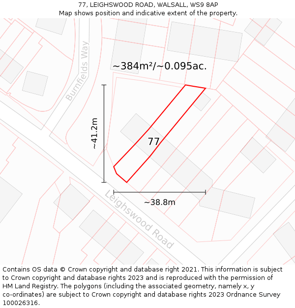 77, LEIGHSWOOD ROAD, WALSALL, WS9 8AP: Plot and title map